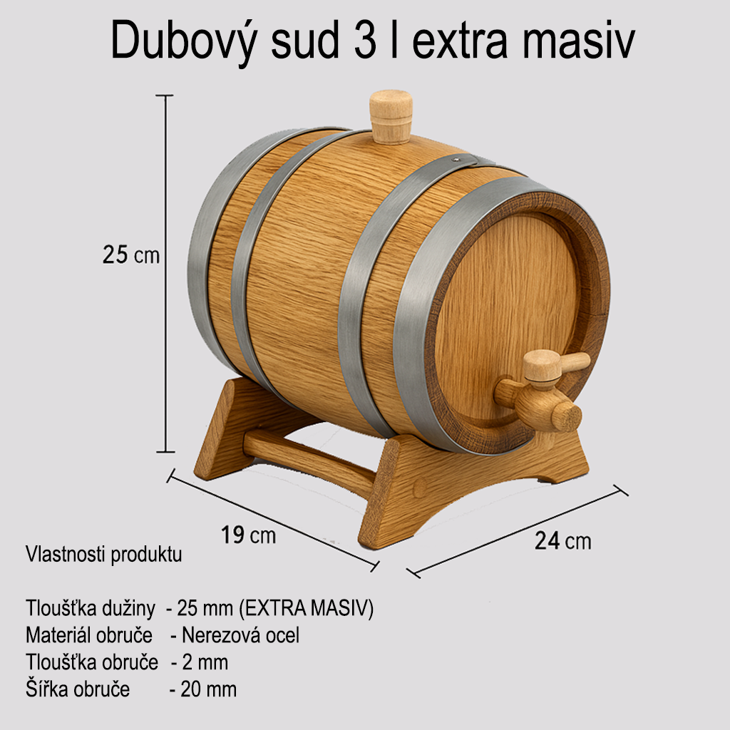 Dubový sud 3 l "Extra Masiv" s černými obručemi - energetický štítek