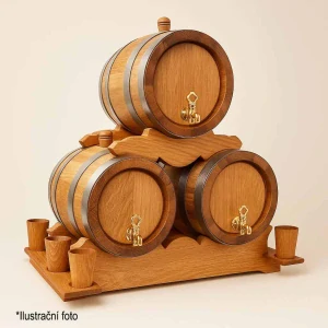 Souprava dubových sudů 2 l – 3 kusy + 6 sklenic.
